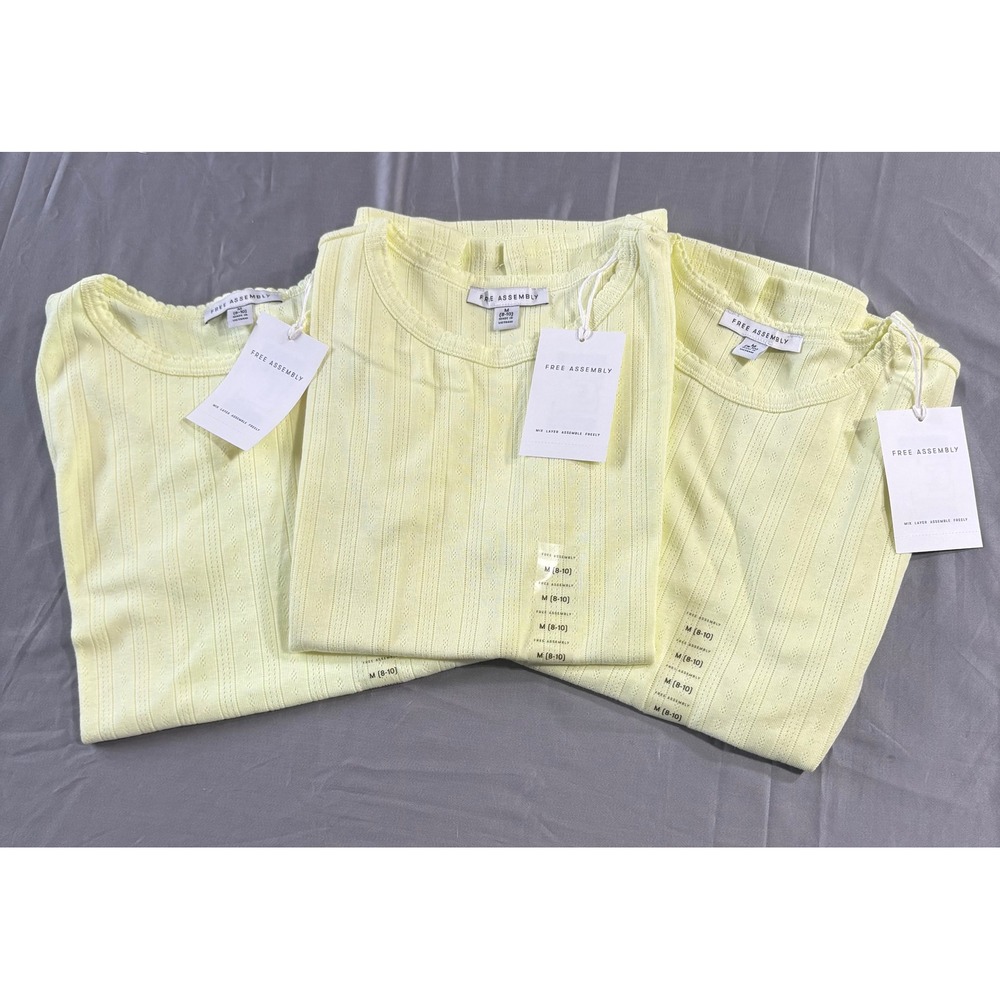 3 pk Free Assembly Womens Pointelle Short Sleeve Tee Pale Yellow Size Medium NWT